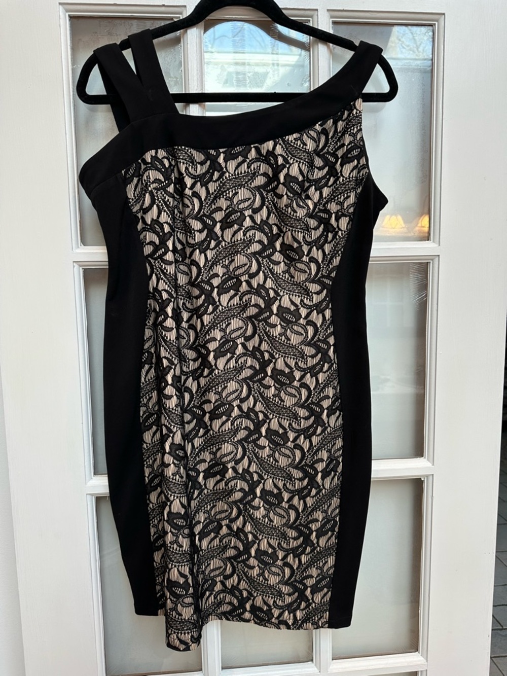 Vintage SL Fashions Y2K Black & Nude Whimsigoth Punk Lace-Overlay Dress Size 14